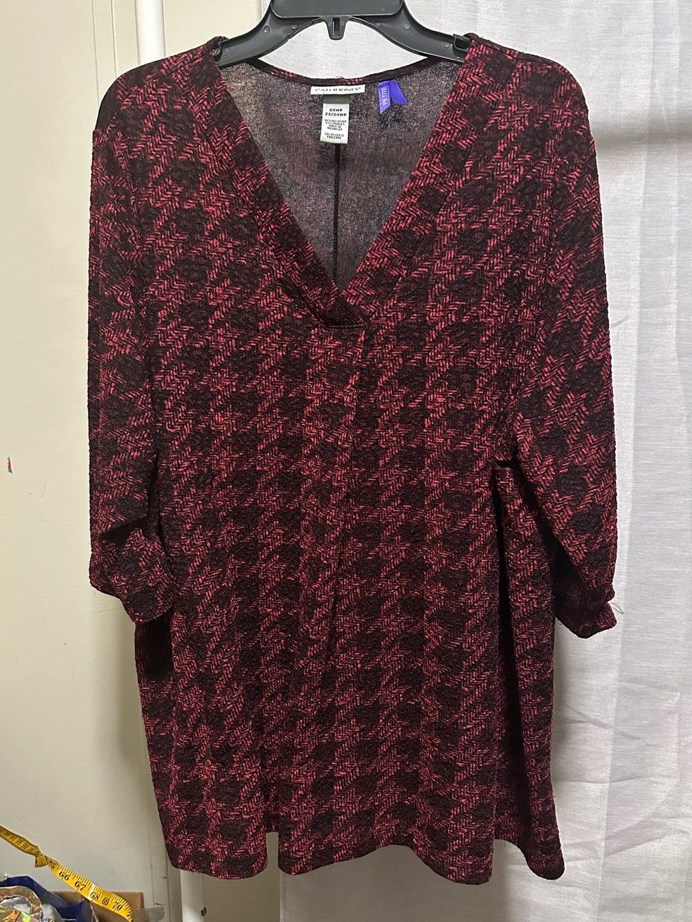 Catherines Pink and Black Houndstooth Blouse 2XWP formal fall business casual